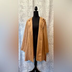 Tahari Tan Faux Leather Jacket with Classic Open Blazer Style